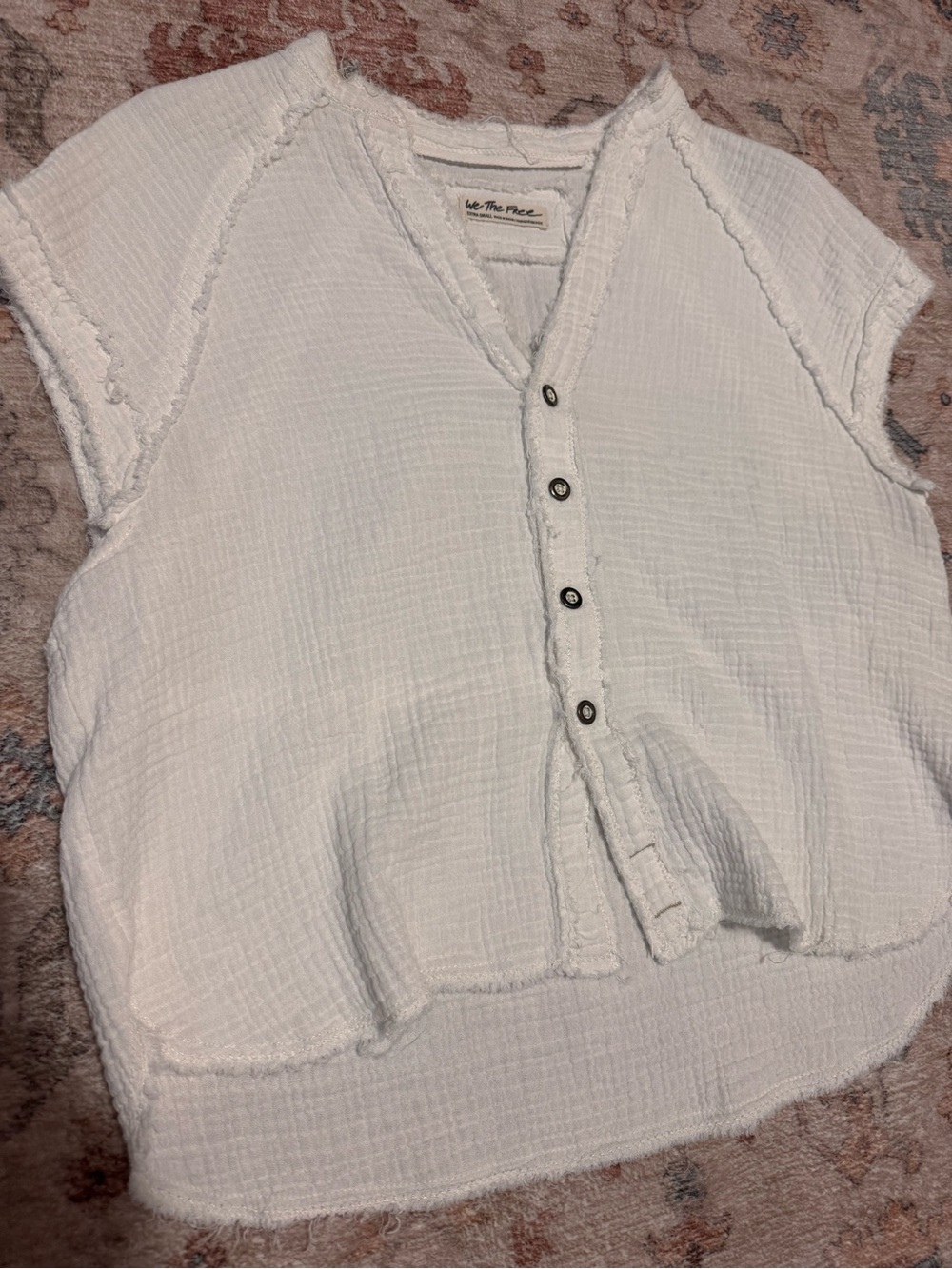 We The Free White Frayed V-Neck Gauze Top